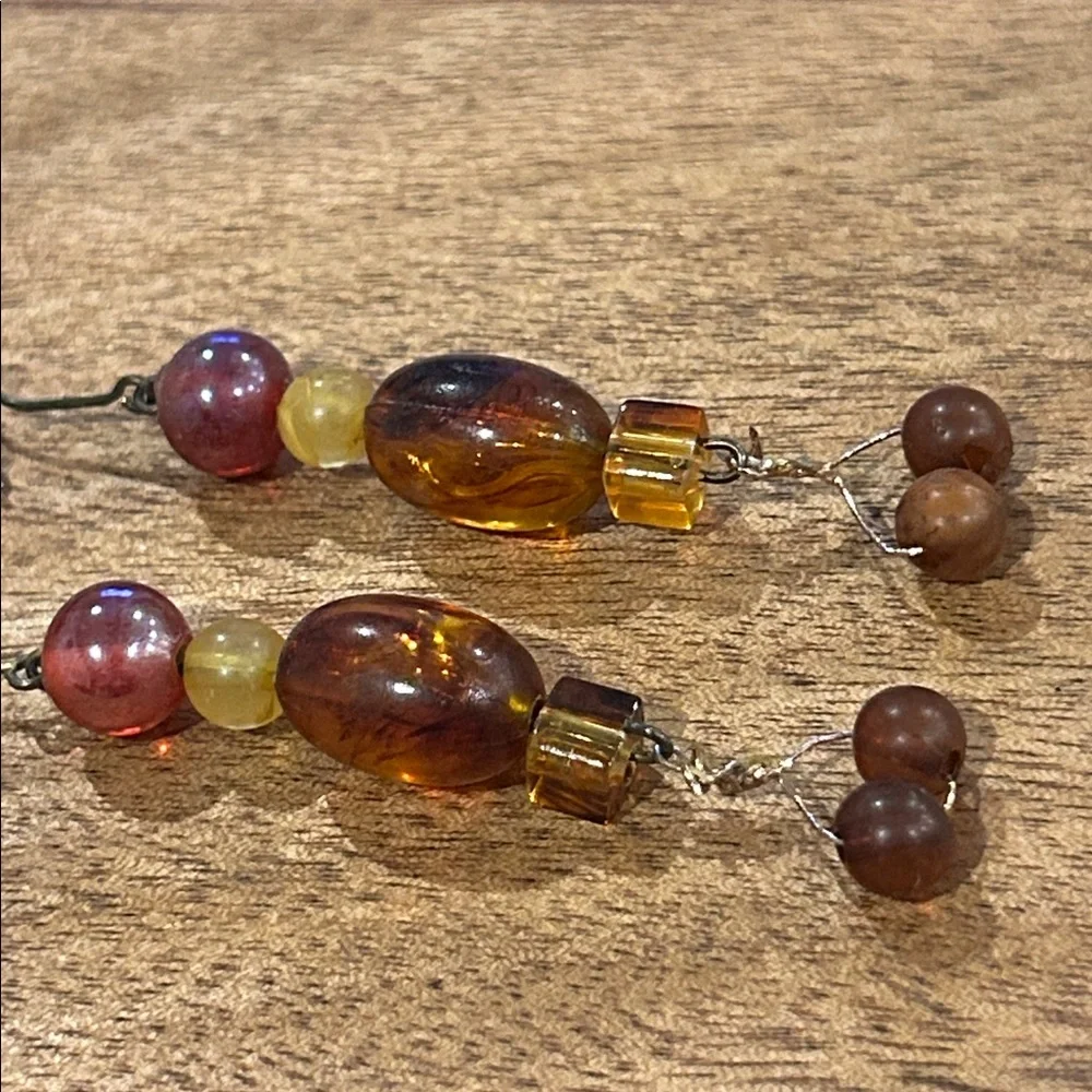 Beaded Vintage Dangle Earrings with Amber and Brown Tones Natural Casual